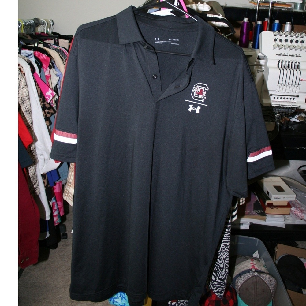 Under Armour South Carolina Gamecocks Polo Shirt Mens XL Black HeatGear Loose - Picture 2 of 8
